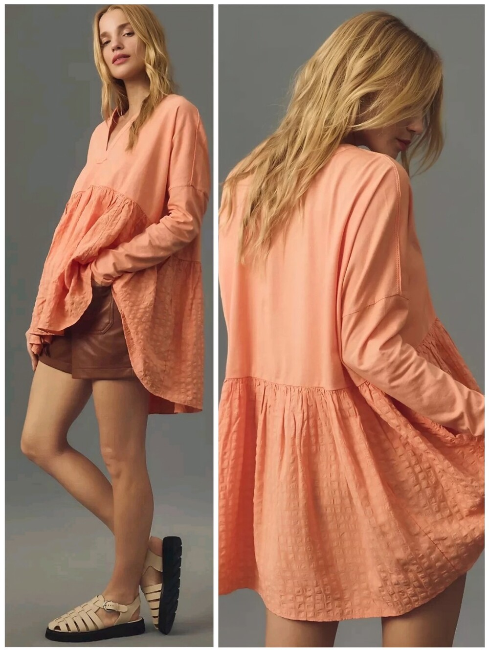 Anthro Pilcro Oversized Babydoll Plaid Orange Top, L